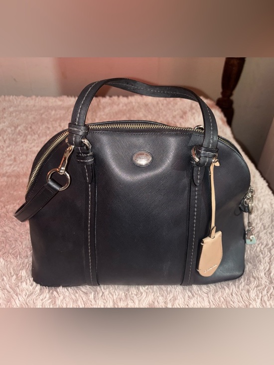 Coach Handbags - Coach Black Leather Satchel with pink Tag